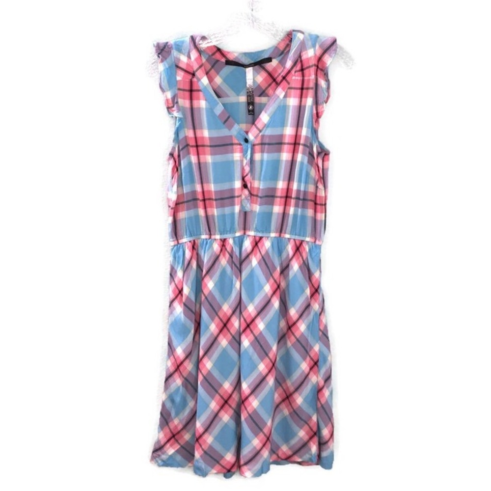 Kensie Colorful Plaid Butterfly Sleeve Midi Dress